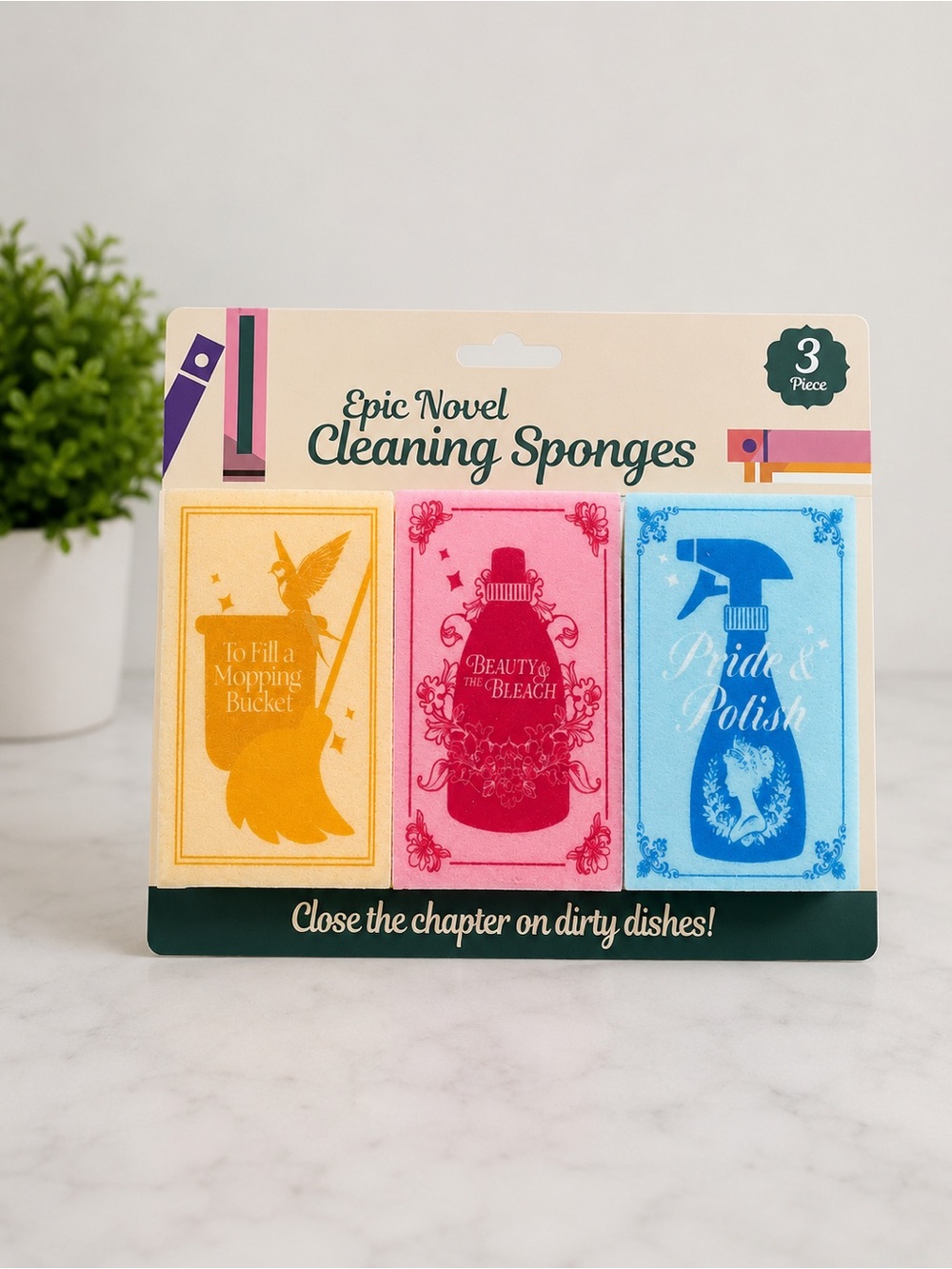 NEW Epic Novel Cleaning Sponges 3-Pack | Funny Book-Themed Kitchen Sponges